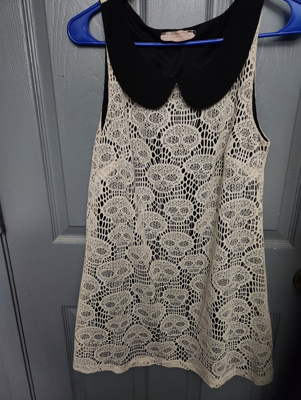 Black & Cream Skull Lace Overlay Peter Pan Collar Dress - Women